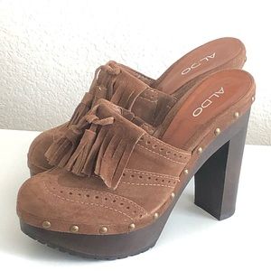 ALDO Brown Suede Platform Clogs size 40 free shipping